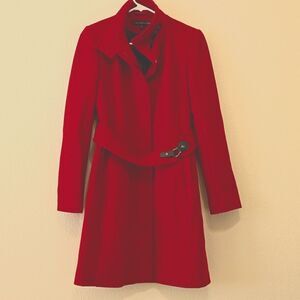 - Via Spiga red knee length pea coat size 2